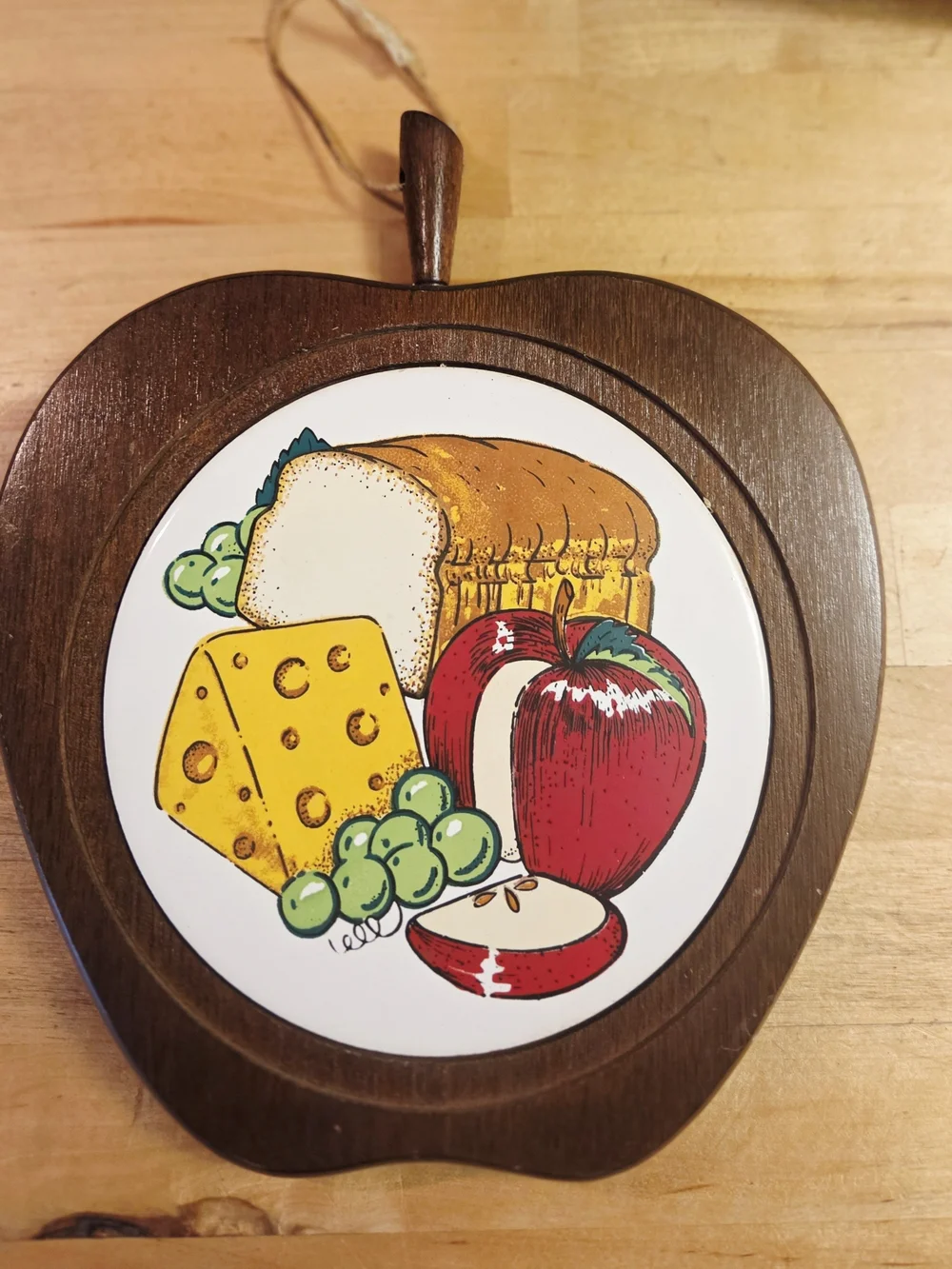 Vintage Apple Shaped Kitchen Wall Plaque with Fruit & Bread Tile